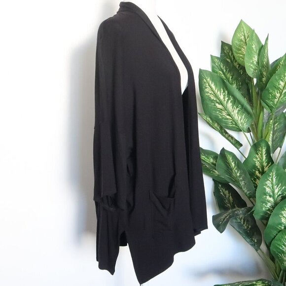 Eileen Fisher Black Viscose Drapey Open Front Cardigan Size Medium M - Picture 4 of 9